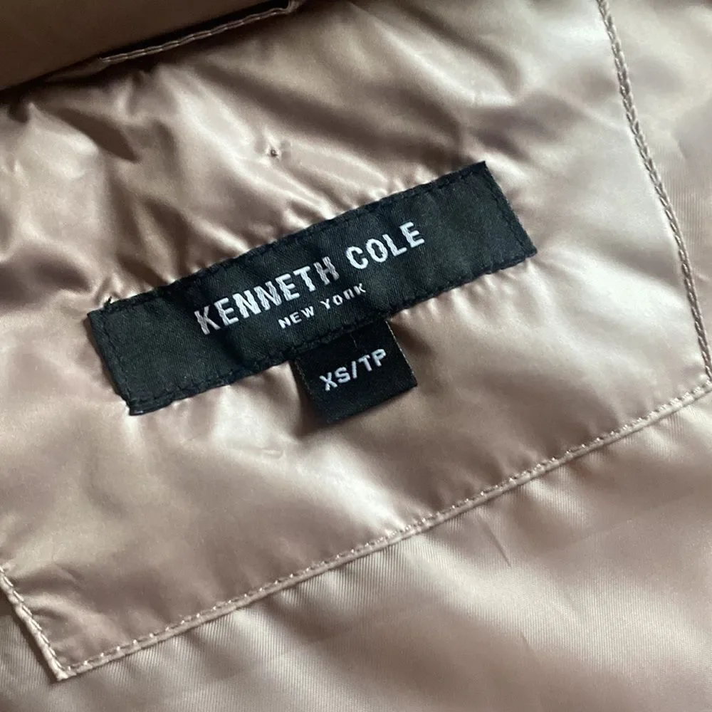 $295 Kenneth Cole Long Puffer Coat hooded fur trim XS
